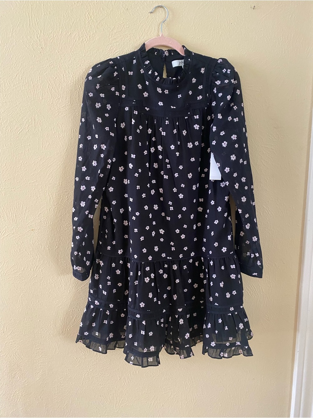 Joie Black Floral Tiered Long-Sleeve Dress